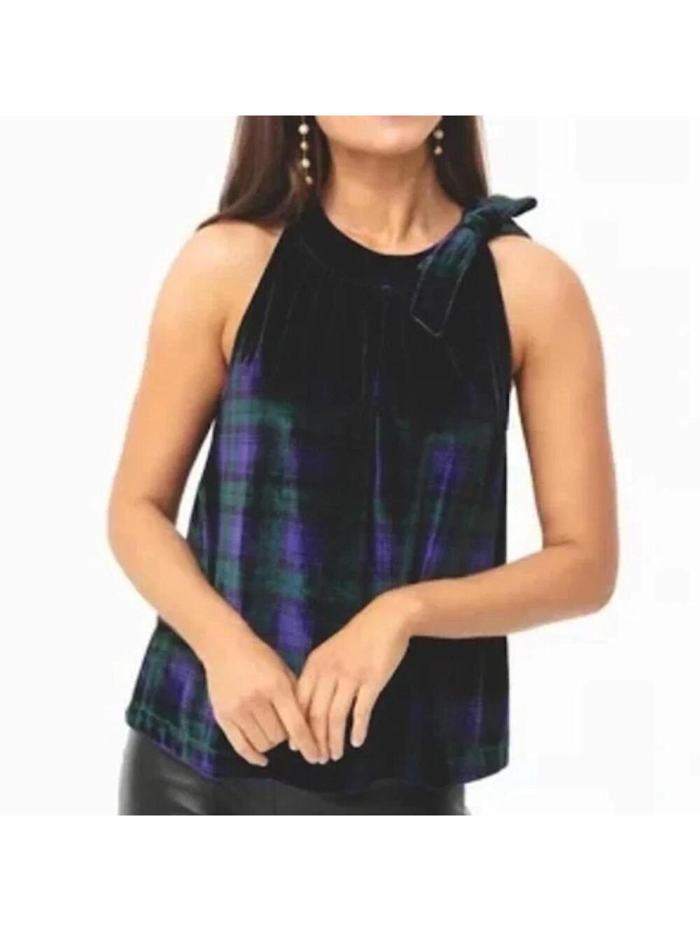 Vineyard Vines Sleeveless Velvet Plaid Women's Top w Bow Accent Large ($98) NWT